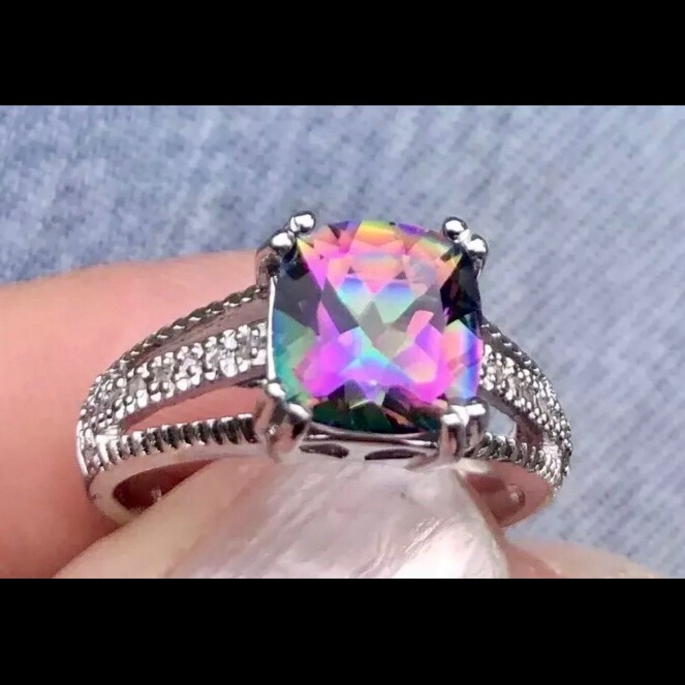 Ocean Mystic Topaz & Diamond Ring Size 7